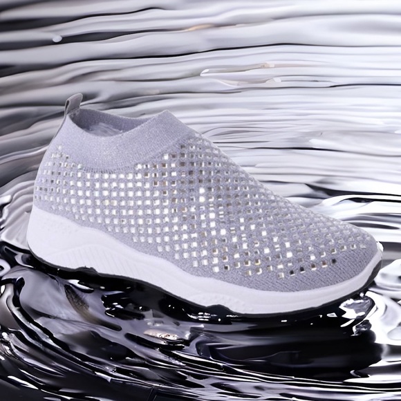 Italina Black Sparkling Knitted Sock Bubble Slip On Sneakers - Picture 6 of 6